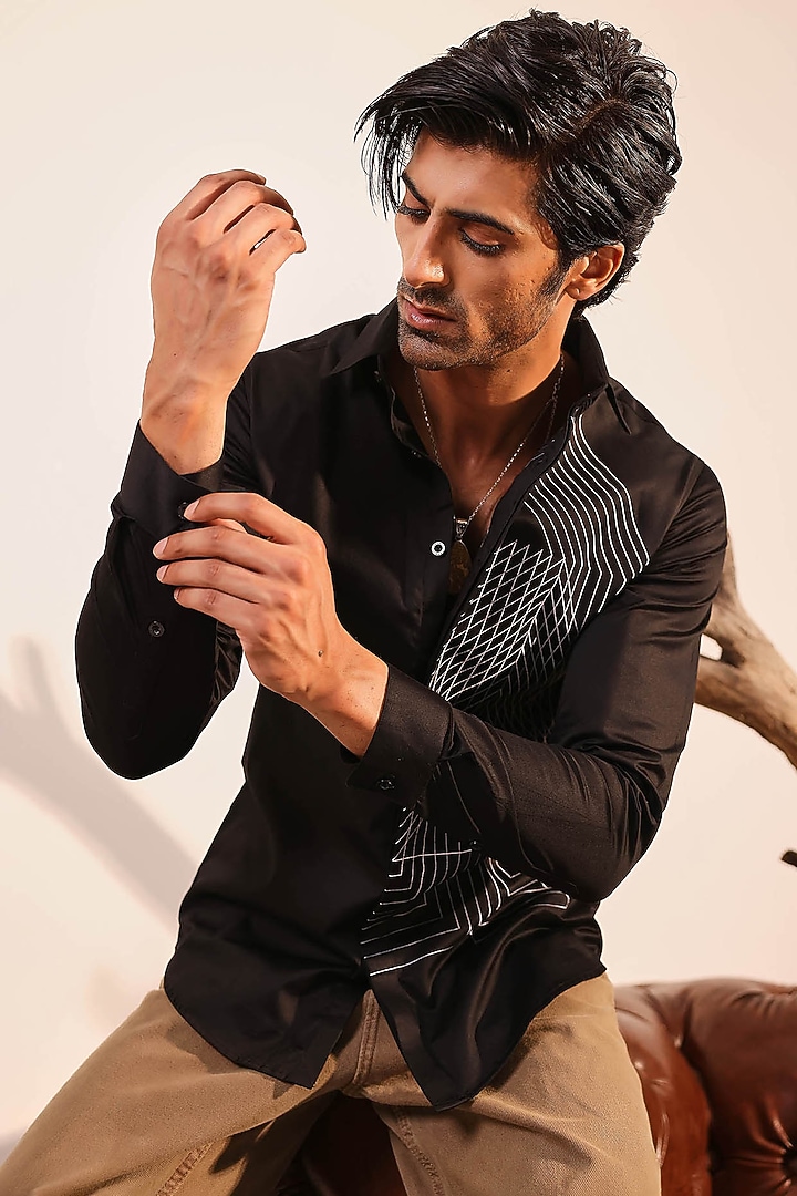 Black Cotton Shirt by Abkasa at Pernia's Pop Up Shop