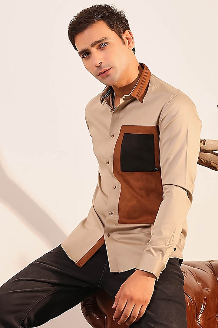 Coffee Brown Cotton Party Wear Shirt by Abkasa at Pernia's Pop Up Shop