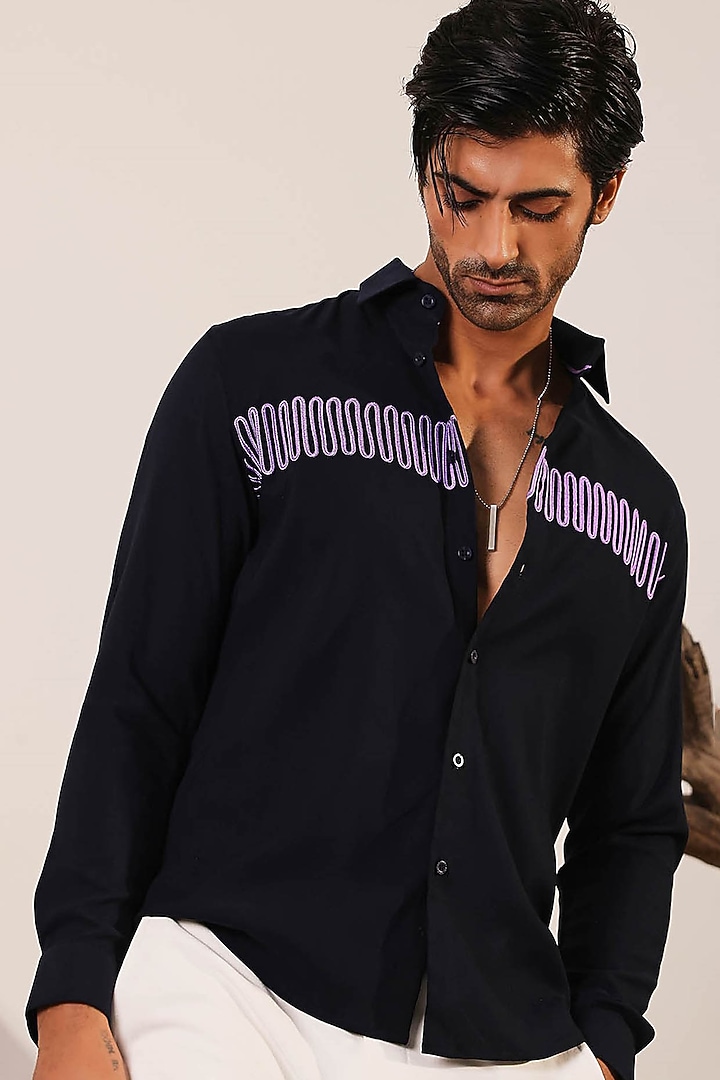 Blue Cotton Party Wear Shirt by Abkasa at Pernia's Pop Up Shop