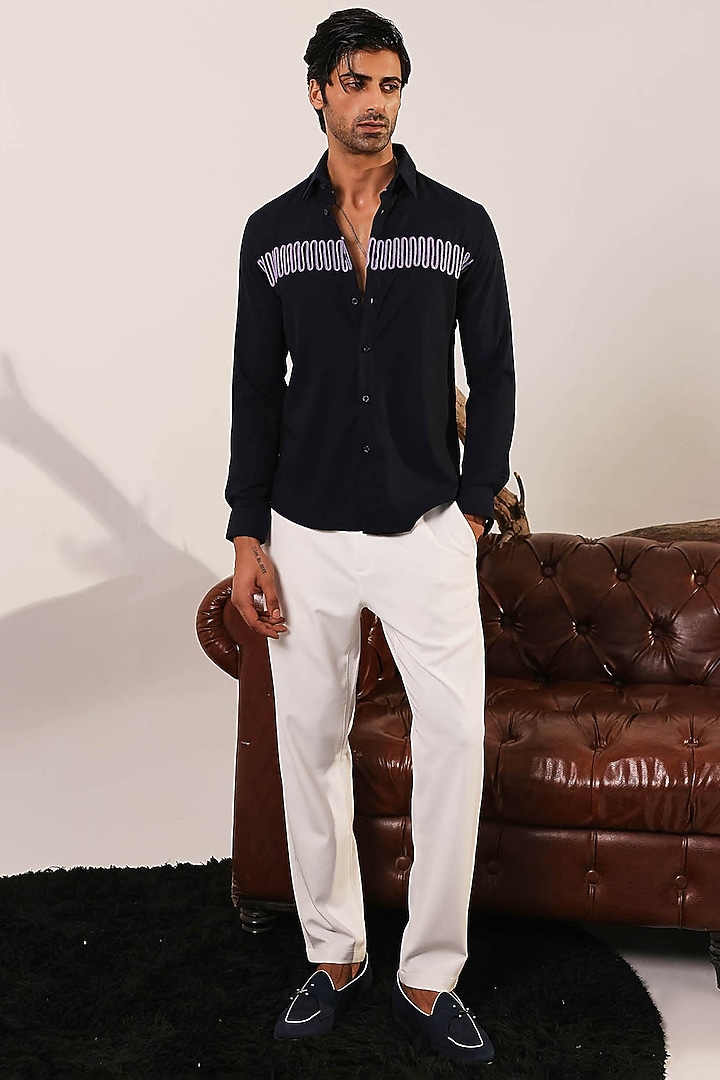 Blue Cotton Party Wear Shirt by Abkasa at Pernia's Pop Up Shop