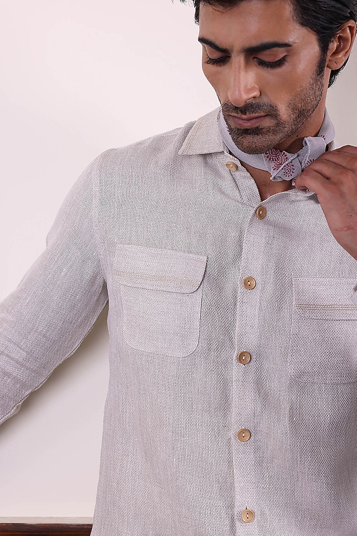 Off-White Cotton Party Wear Shirt by Abkasa at Pernia's Pop Up Shop