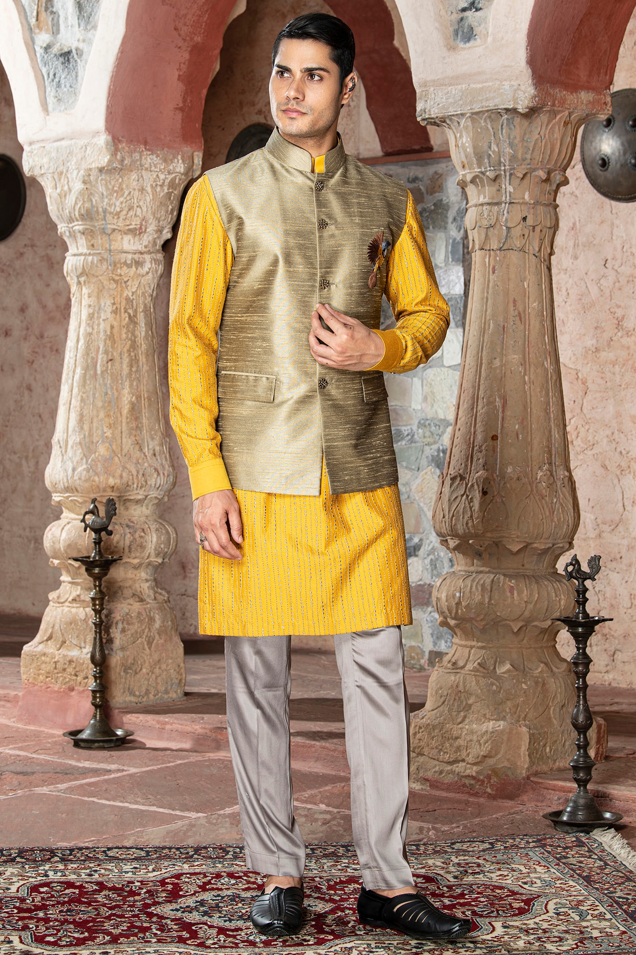 Buy TREEMODA Men's Dark Golden Brocade Print Nehru Jacket for Wedding &  Party Online at Best Prices in India - JioMart.