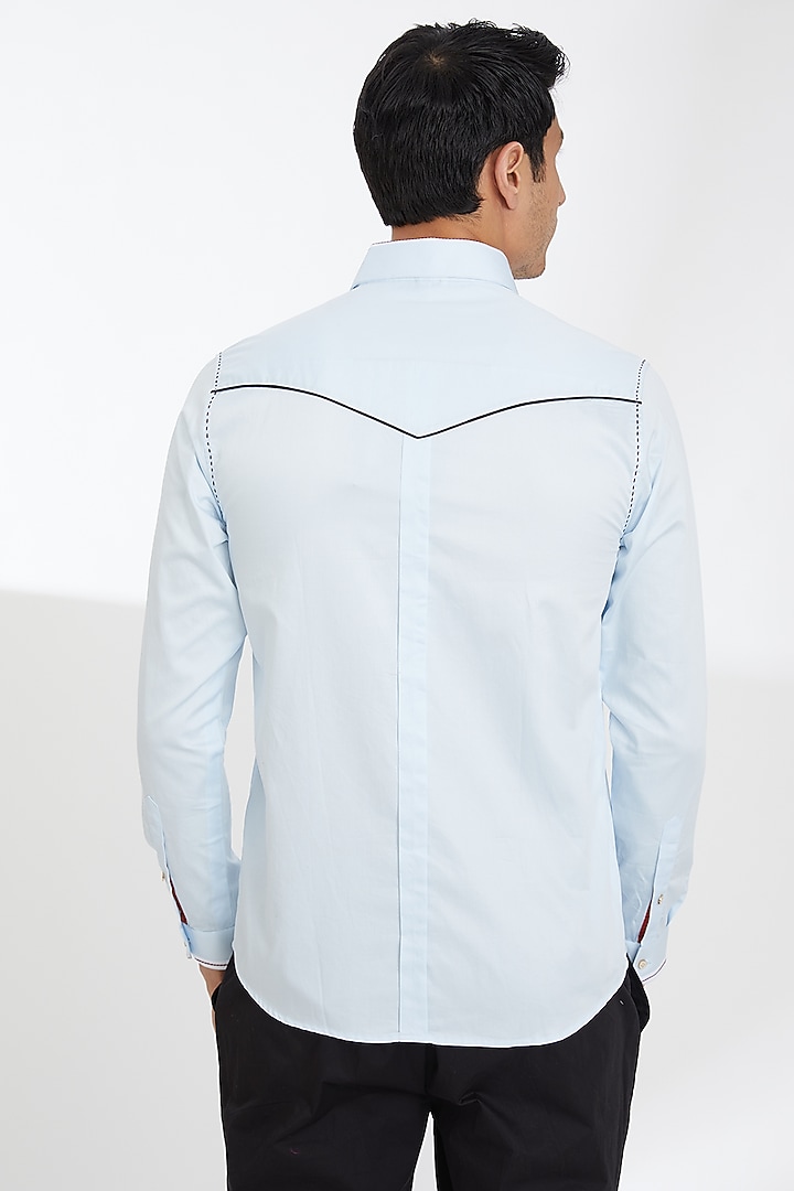 Powder Blue Cotton Embroidered Shirt by Abkasa at Pernia's Pop Up Shop