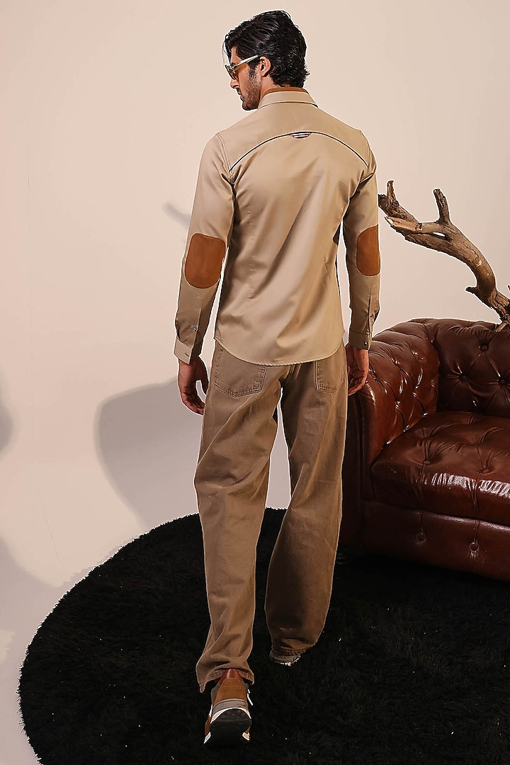 Beige Cotton Hand Embroidered Wedding Shirt by Abkasa at Pernia's Pop Up Shop