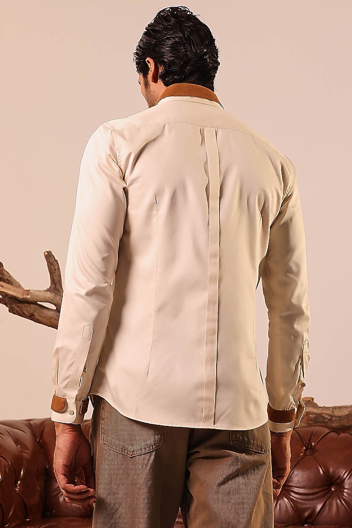 Cream Cotton Hand Embroidered Wedding Shirt by Abkasa at Pernia's Pop Up Shop