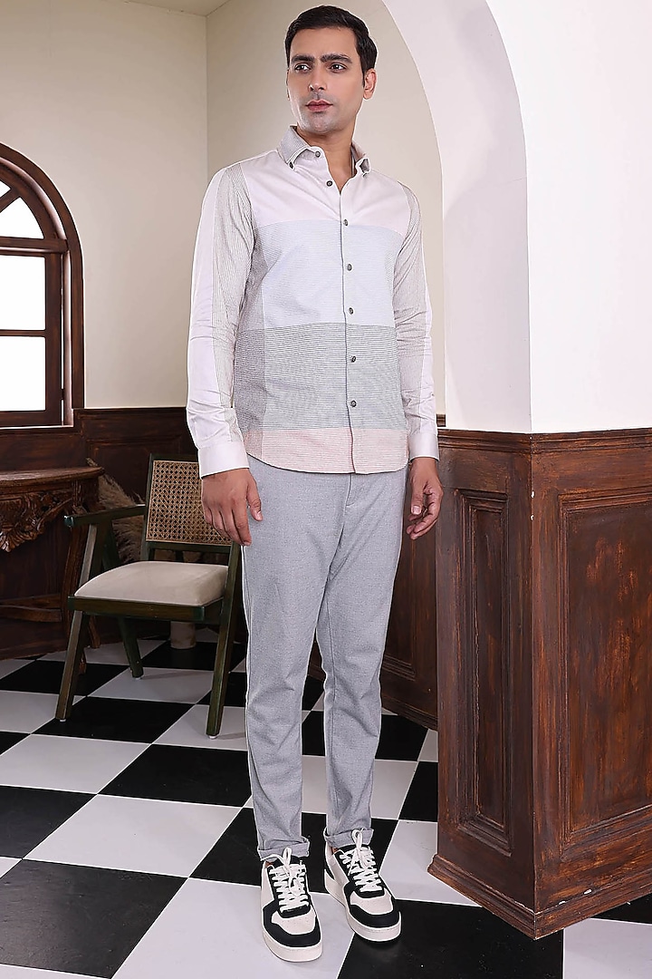 Grey Cotton Embroidered Party Wear Shirt by Abkasa at Pernia's Pop Up Shop