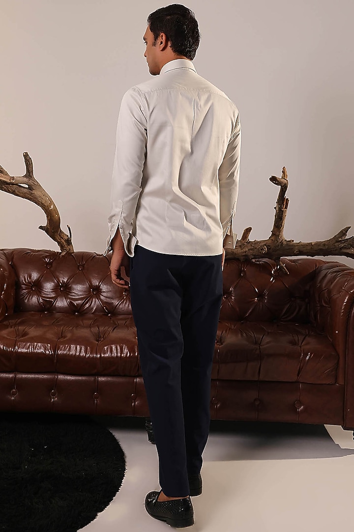 Light Grey Cotton Embroidered Shirt by Abkasa at Pernia's Pop Up Shop