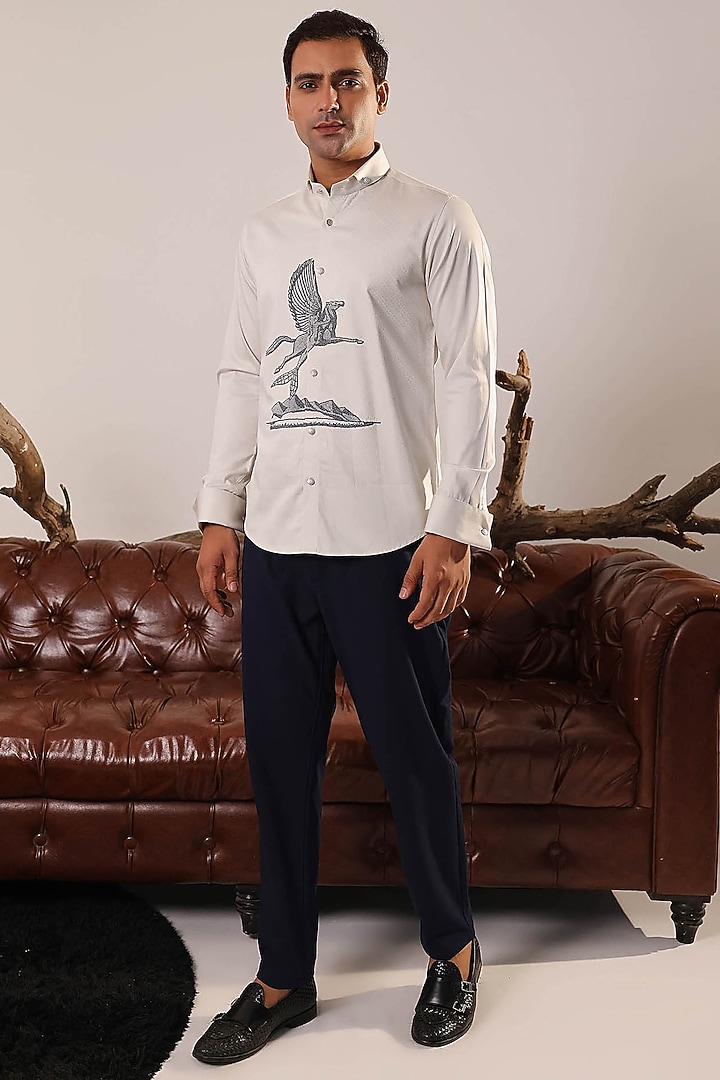 Light Grey Cotton Embroidered Shirt by Abkasa at Pernia's Pop Up Shop