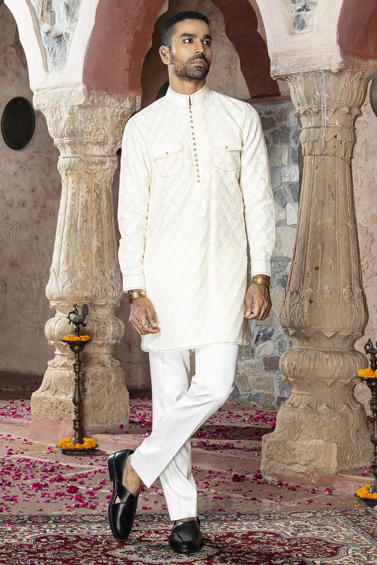 Cream Cotton Poly Blend Kurta Set by Abkasa at Pernia's Pop Up Shop