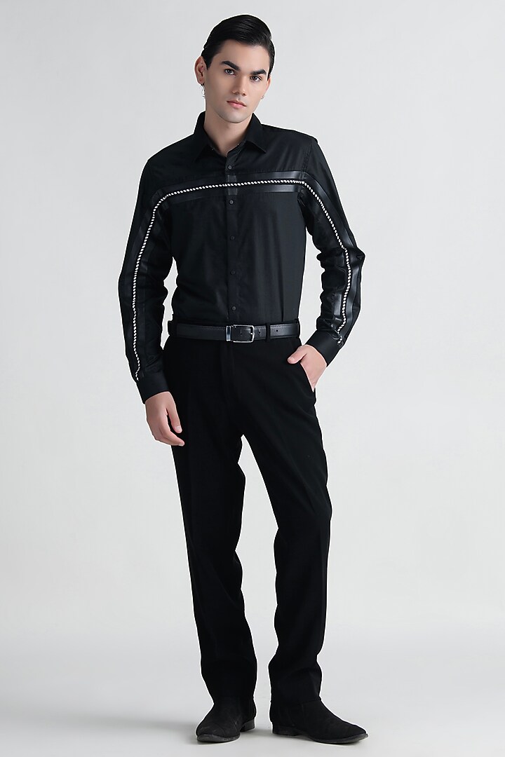 Black Cotton Party Wear Shirt by Abkasa at Pernia's Pop Up Shop
