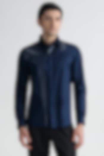 Navy Blue Cotton Party Wear Shirt by Abkasa at Pernia's Pop Up Shop