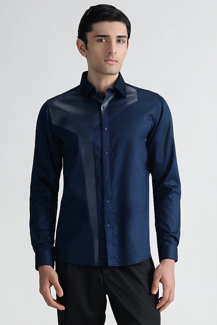 Navy Blue Cotton Party Wear Shirt by Abkasa at Pernia's Pop Up Shop