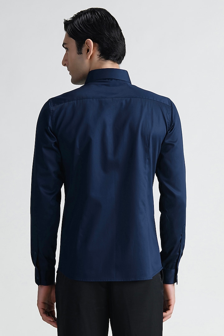 Navy Blue Cotton Party Wear Shirt by Abkasa at Pernia's Pop Up Shop