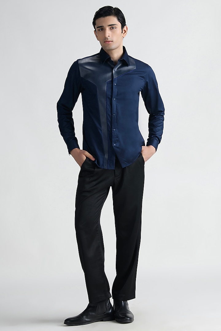 Navy Blue Cotton Party Wear Shirt by Abkasa at Pernia's Pop Up Shop