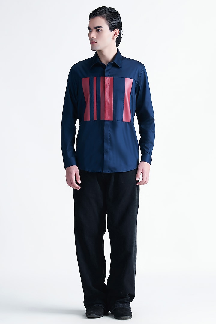 Navy Blue Cotton Party Wear Shirt by Abkasa at Pernia's Pop Up Shop