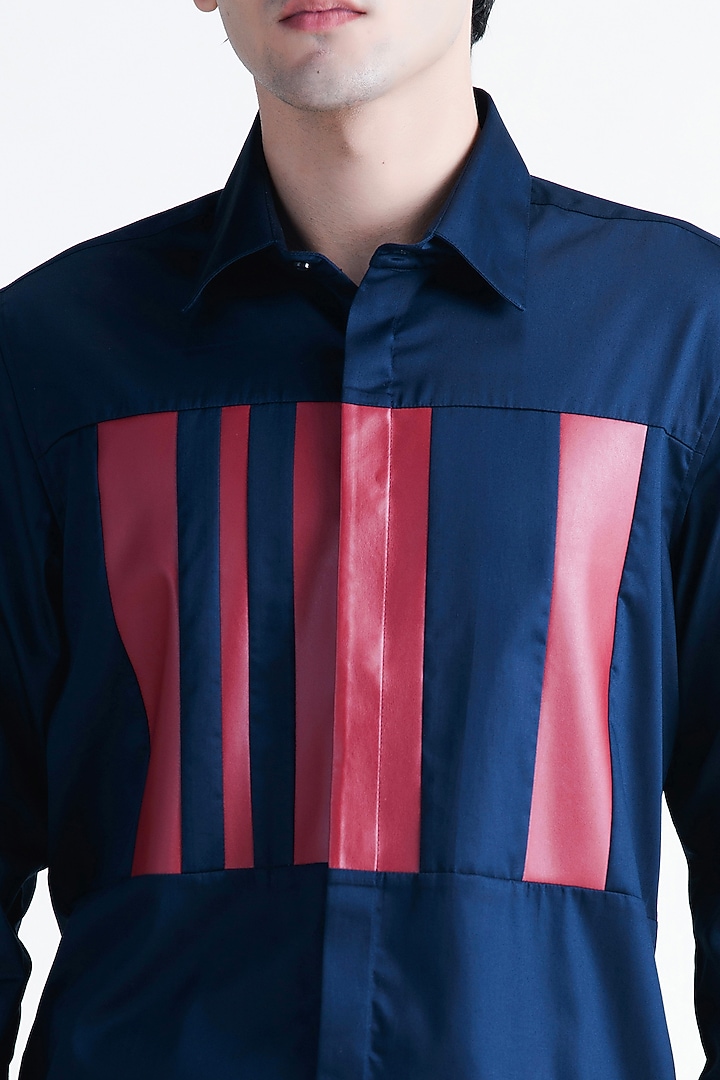 Navy Blue Cotton Party Wear Shirt by Abkasa at Pernia's Pop Up Shop