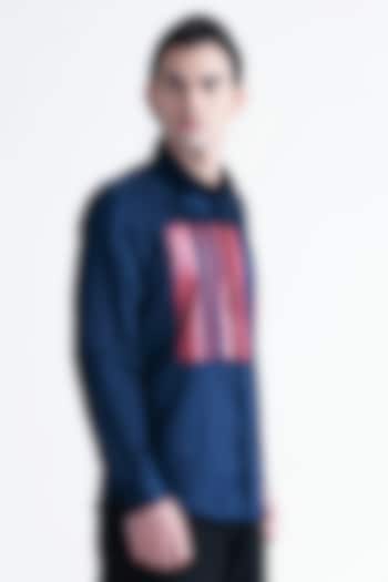 Navy Blue Cotton Party Wear Shirt by Abkasa at Pernia's Pop Up Shop