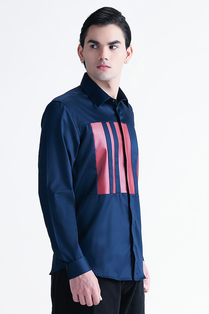 Navy Blue Cotton Party Wear Shirt by Abkasa at Pernia's Pop Up Shop