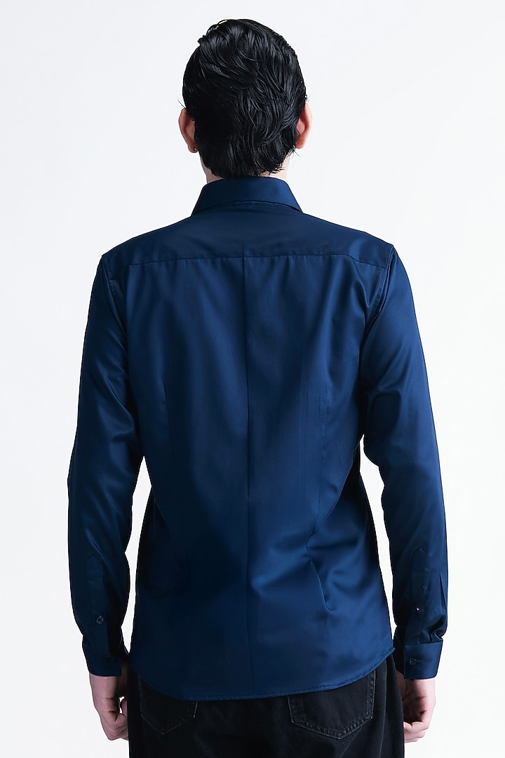Navy Blue Cotton Party Wear Shirt by Abkasa at Pernia's Pop Up Shop