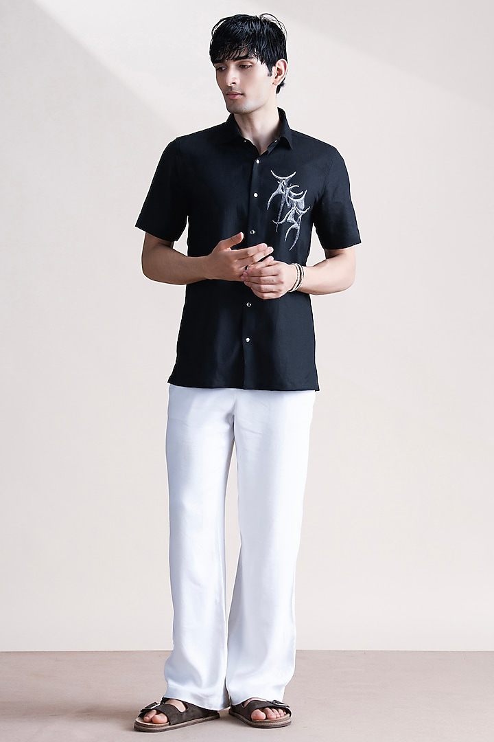 Black Linen Party Wear Shirt by Abkasa at Pernia's Pop Up Shop