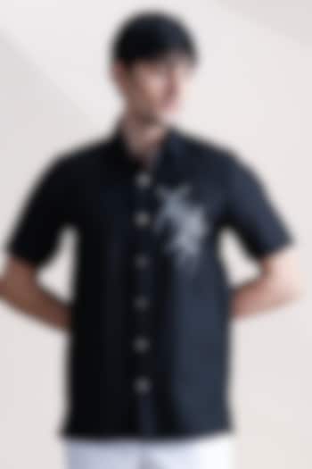 Black Linen Party Wear Shirt by Abkasa at Pernia's Pop Up Shop