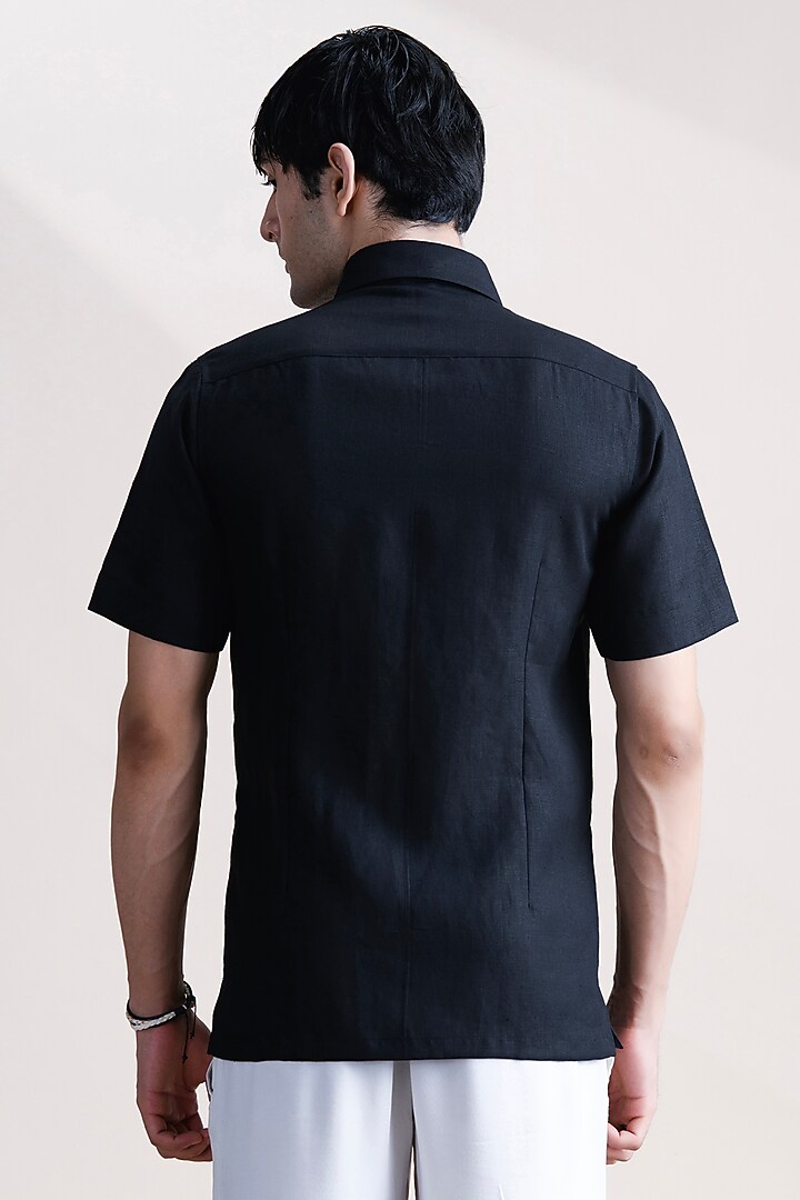 Black Linen Party Wear Shirt by Abkasa at Pernia's Pop Up Shop