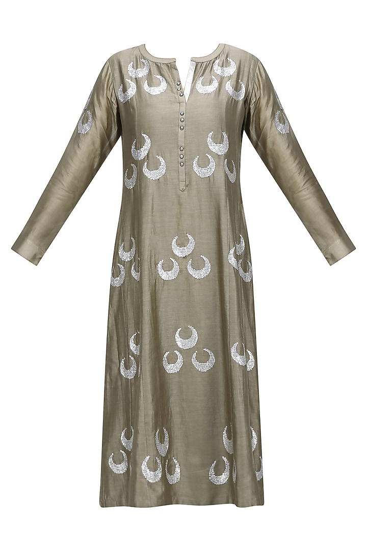 Metallic grey chand-bali motif panelled kurta available only at Pernia's Pop Up Shop.