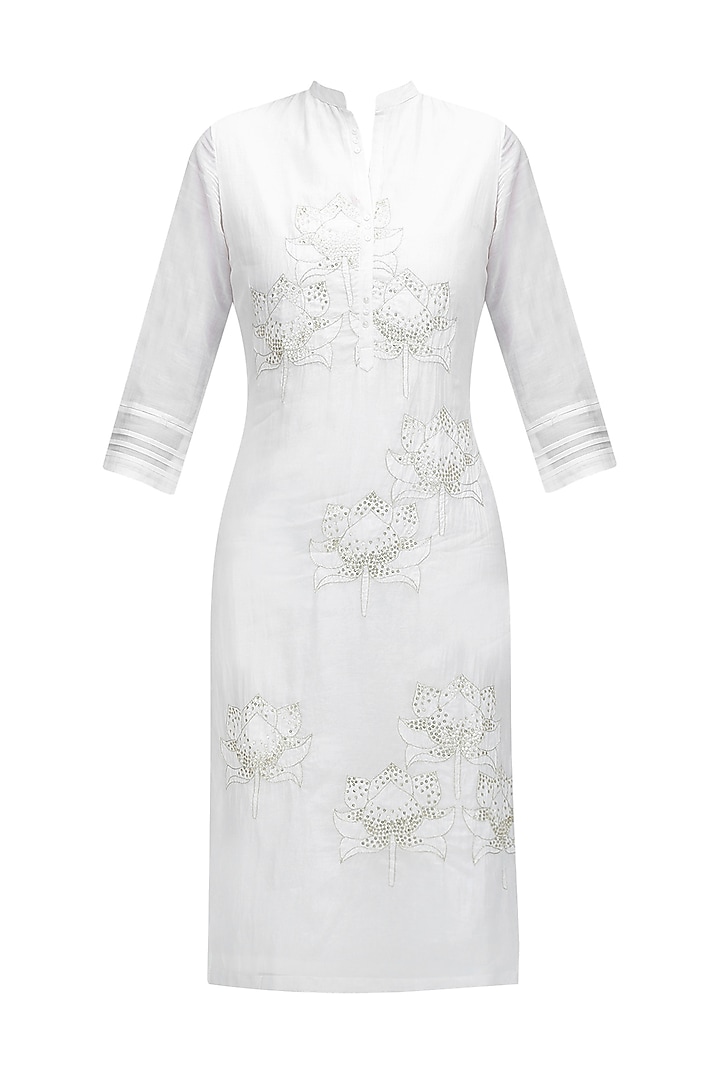 White lotus motif patchwork sequins work kurta available only at Pernia's Pop Up Shop.