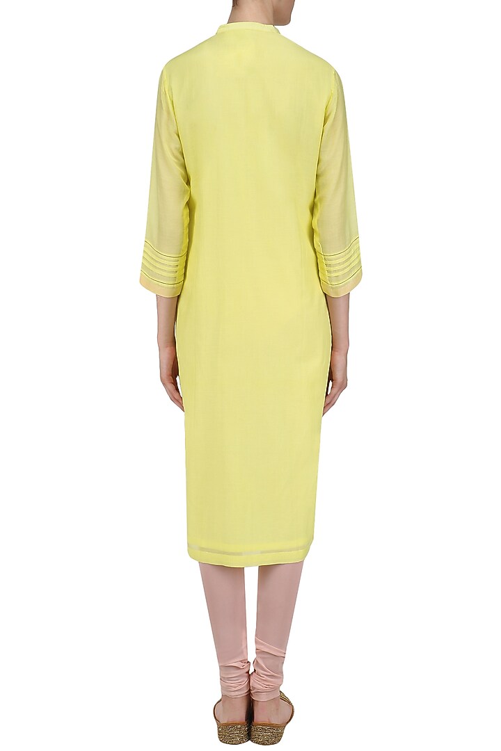 Yellow and pink lotus applique patchwork tunic available only at Pernia's Pop Up Shop.