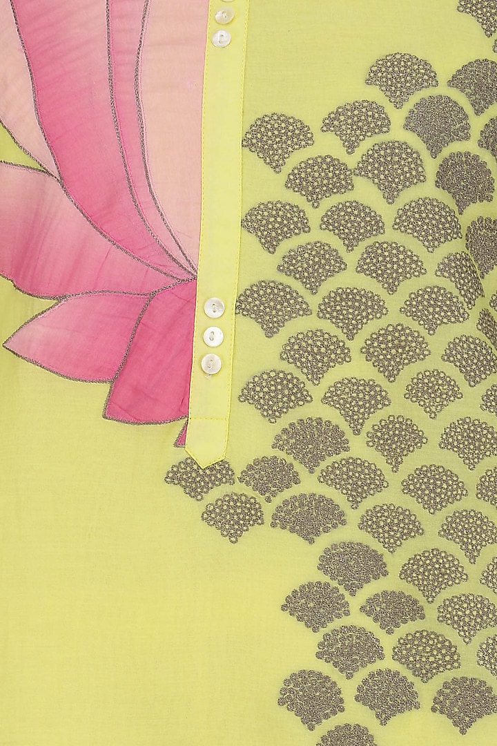 Yellow and pink lotus applique patchwork tunic available only at Pernia's Pop Up Shop.