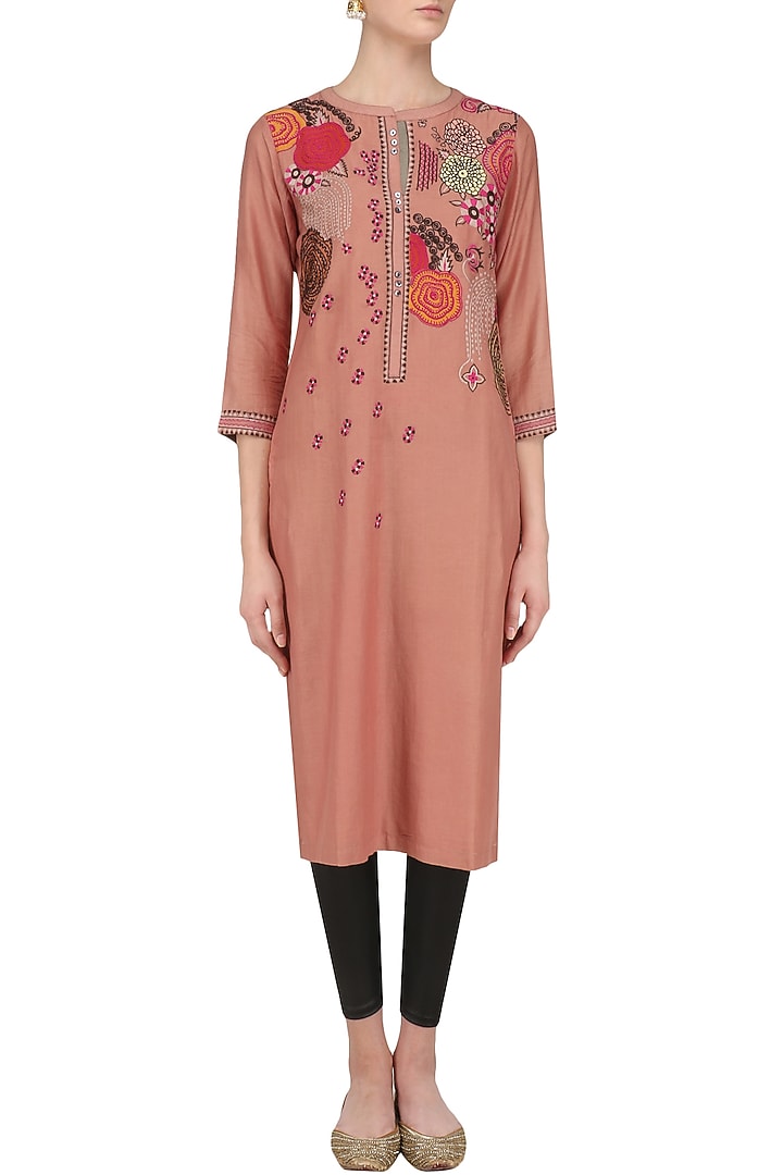 Mud brown floral patchwork tunic available only at Pernia's Pop Up Shop.