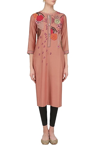 Mud Brown Floral Patchwork Tunic by Abhijeet Khanna