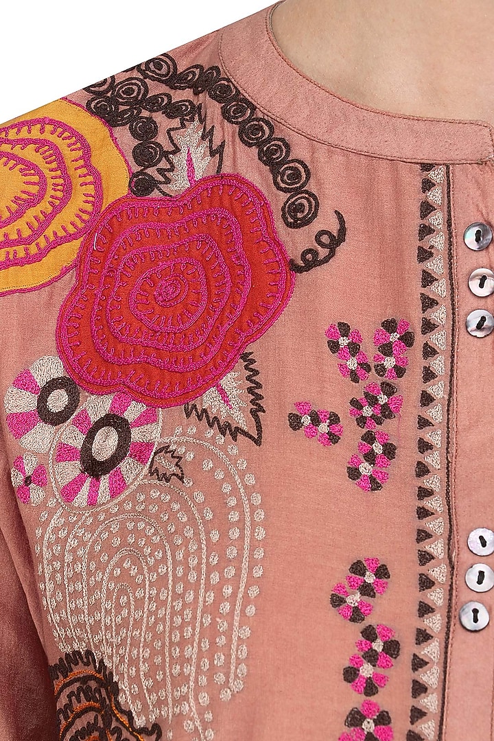 Mud brown floral patchwork tunic available only at Pernia's Pop Up Shop.
