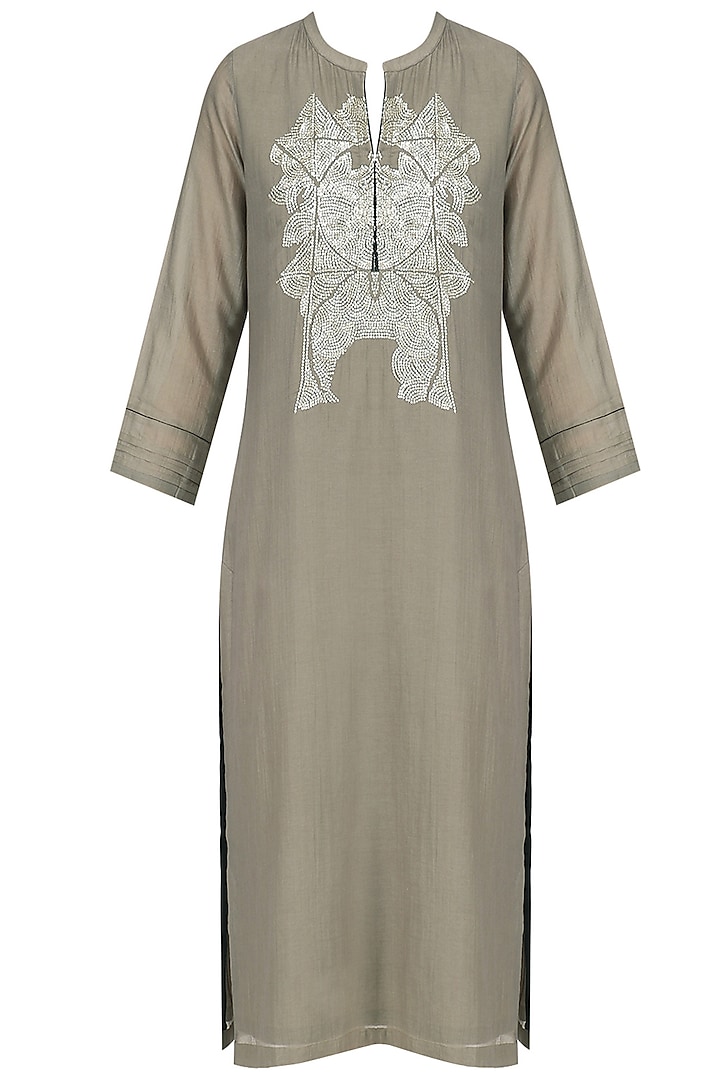 Grey Geometric Sequins Embroidered Tunic by Abhijeet Khanna
