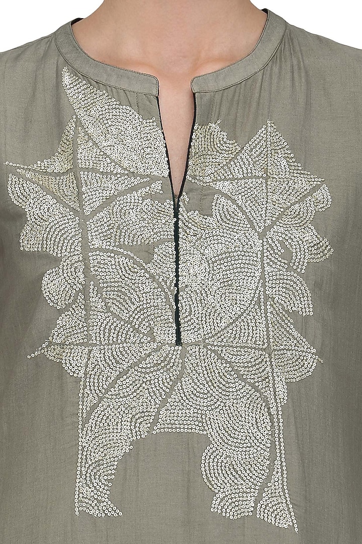 Grey geometric sequins embroidered tunic available only at Pernia's Pop Up Shop.