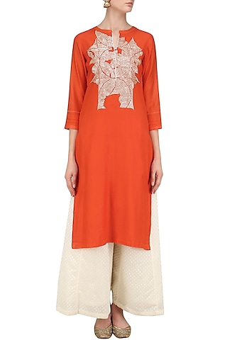 Red Sequins Hand Embroidered Tunic by Abhijeet Khanna