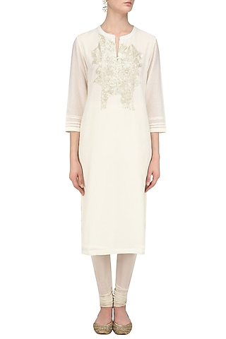 Ivory Sequins Hand Embroidered Tunic by Abhijeet Khanna