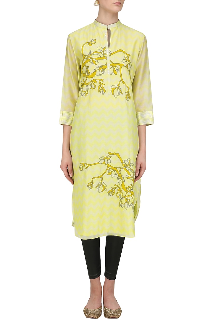 Yellow digital print and applique work tunic available only at Pernia's Pop Up Shop.