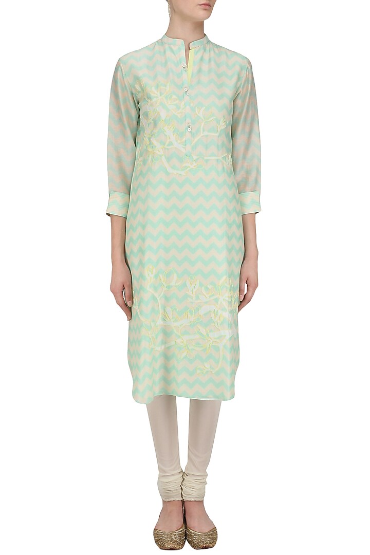 Mint green digital print and applique work tunic available only at Pernia's Pop Up Shop.