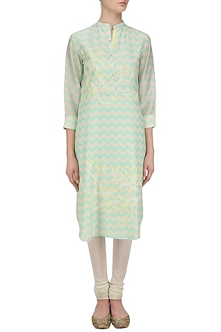 Mint Green Digital Print and Applique Work Tunic by Abhijeet Khanna