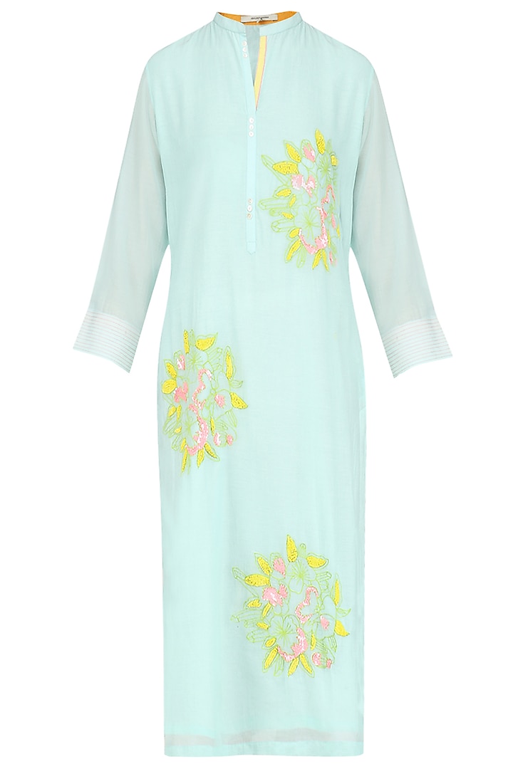 Mint Floral Motifs Embroidered Tunic by Abhijeet Khanna