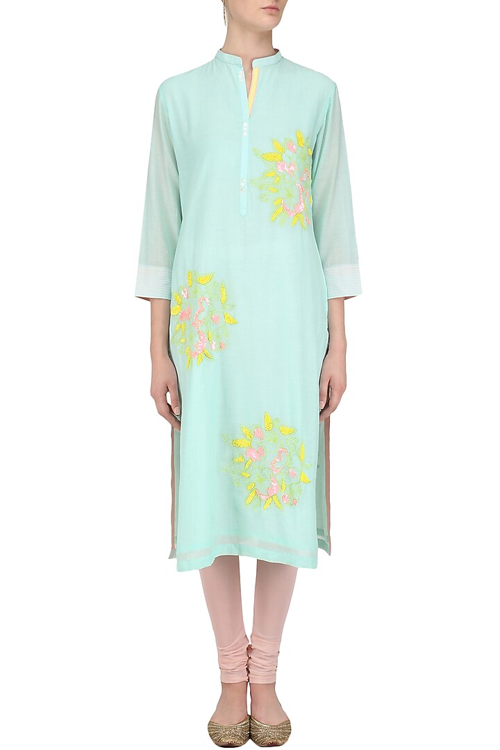 Mint floral motifs embroidered tunic available only at Pernia's Pop Up Shop.