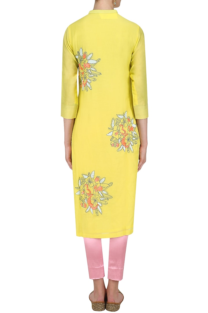 Yellow floral thread and sequins motifs tunic available only at Pernia's Pop Up Shop.