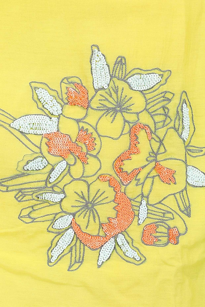Yellow floral thread and sequins motifs tunic available only at Pernia's Pop Up Shop.