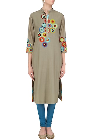 Grey Geometric Patchwork Tunic by Abhijeet Khanna