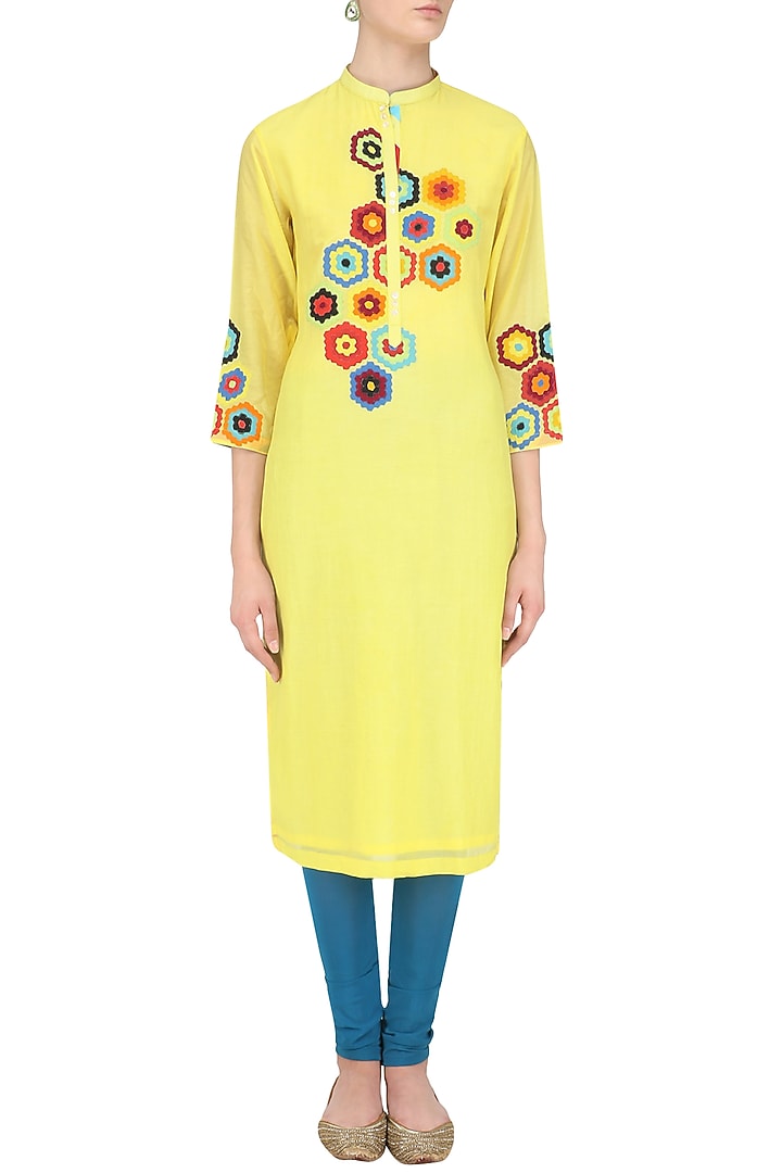 Yellow geometric patchwork tunic available only at Pernia's Pop Up Shop.