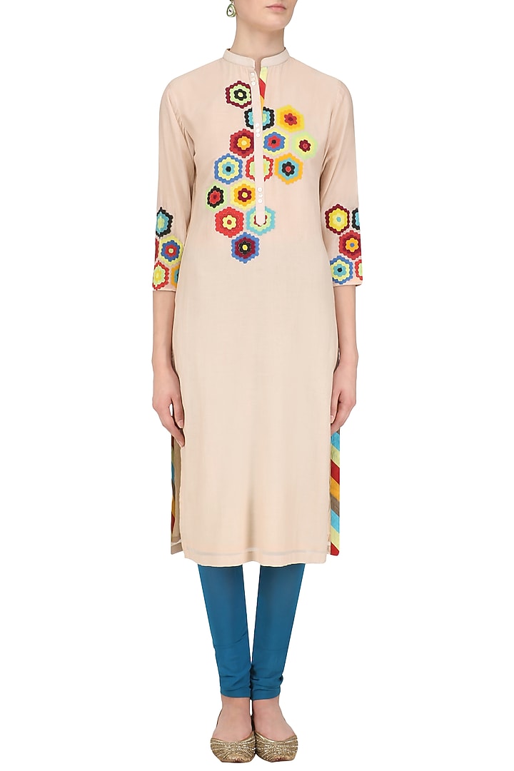 Beige geometric patchwork tunic available only at Pernia's Pop Up Shop.
