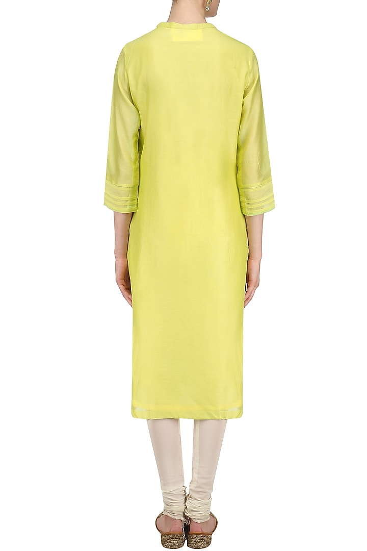 Yellow hand embroidered bird motifs tunic available only at Pernia's Pop Up Shop.