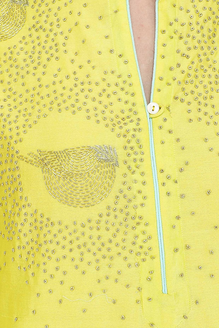 Yellow hand embroidered bird motifs tunic available only at Pernia's Pop Up Shop.
