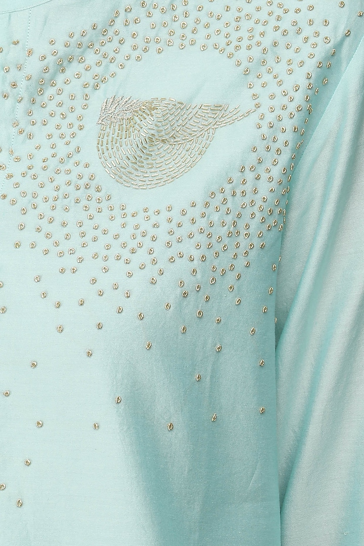 Mint hand embroidered bird motifs tunic available only at Pernia's Pop Up Shop.